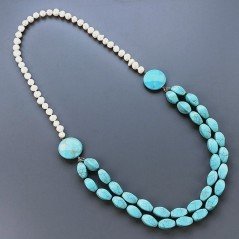 Collane pasta di turchese twist annodato 10x18 mm con perle di fiume acqua dolce