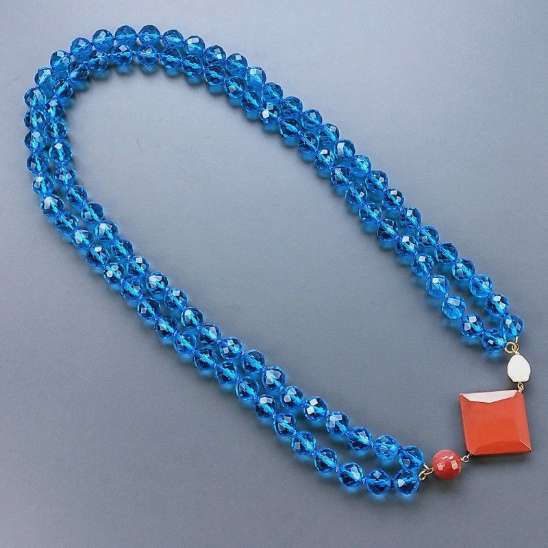 Collane cristallo blu sferico sfac 12 mm annodato con centrale misto