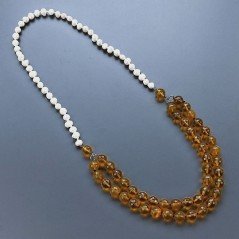 Collanecristallo ambrato tondo sfac 10 mm annodato con perle di fiume acqua dolce