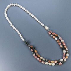 Collane quarzo rutillato multicol sassi liscio annodato con perle di fiume acqua dolce