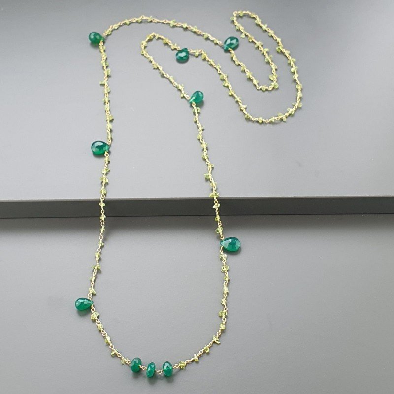 Collana A Nodo Orafo Dorato Con Peridoto E Onice Verde