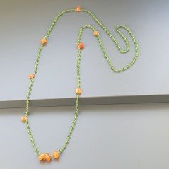 Collana A Nodo Orafo Rosato Con Cristallo Verde E Corniola