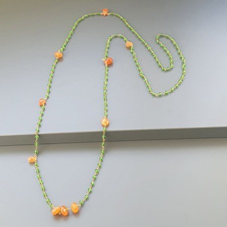 Collana A Nodo Orafo Rosato Con Cristallo Verde E Corniola