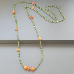 Collana A Nodo Orafo Rosato Con Cristallo Verde E Corniola