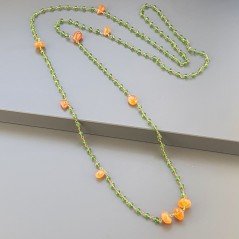 Collana A Nodo Orafo Rosato Con Cristallo Verde E Corniola