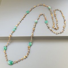 Collana A Nodo Orafo Rosato Con Occhio Di Tigre,Onice Verde E Giada