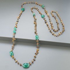 Collana A Nodo Orafo Rosato Con Occhio Di Tigre,Onice Verde E Giada