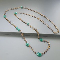 Collana A Nodo Orafo Rosato Con Occhio Di Tigre,Onice Verde E Giada