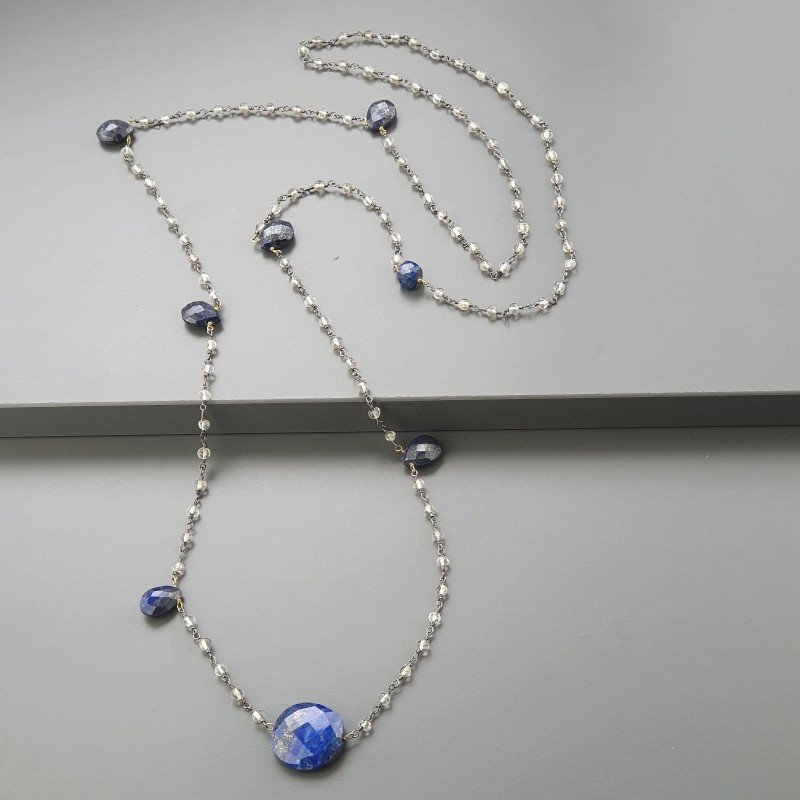 Collana A Nodo Orafo Brunito Con Cristallo Di Rocca E Lapis Lazuli