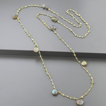 Collana A Nodo Orafo Dorato Con Peridoto E Labradorite