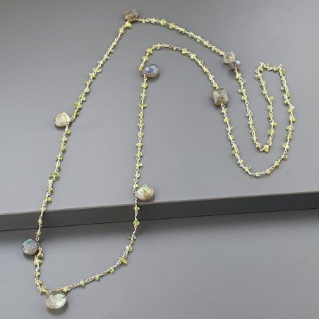 Collana A Nodo Orafo Dorato Con Peridoto E Labradorite