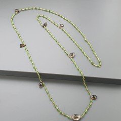 Collana A Nodo Orafo Rosato Con Cristallo Verde E Quarzo Fume