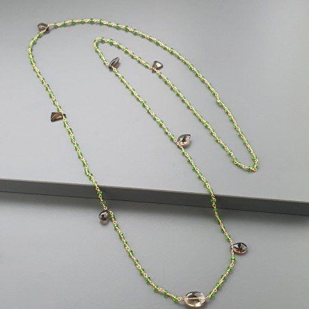 Collana A Nodo Orafo Rosato Con Cristallo Verde E Quarzo Fume