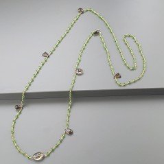 Collana A Nodo Orafo Rosato Con Cristallo Verde E Quarzo Fume