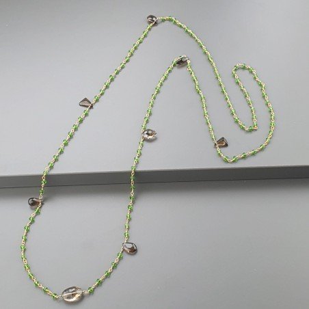 Collana A Nodo Orafo Rosato Con Cristallo Verde E Quarzo Fume