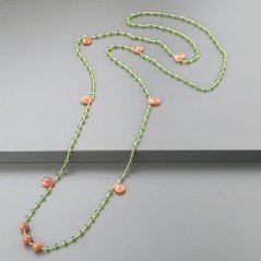 Collana A Nodo Orafo Rosato Con Cristallo Verde E Pietra Di Luna Beige