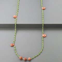 Collana A Nodo Orafo Rosato Con Cristallo Verde E Pietra Di Luna Beige