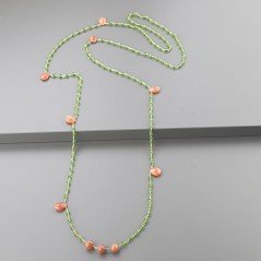 Collana A Nodo Orafo Rosato Con Cristallo Verde E Pietra Di Luna Beige