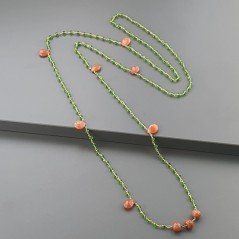 Collana A Nodo Orafo Rosato Con Cristallo Verde E Pietra Di Luna Beige