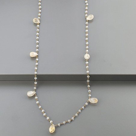Collana A Nodo Orafo Dorato Con Cristallo E Quarzo Rutillato Oro