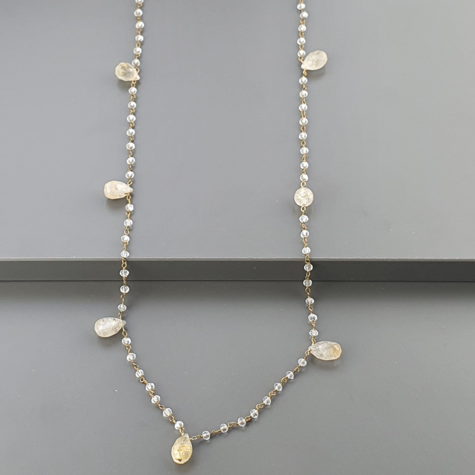 Collana A Nodo Orafo Dorato Con Cristallo E Quarzo Rutillato Oro
