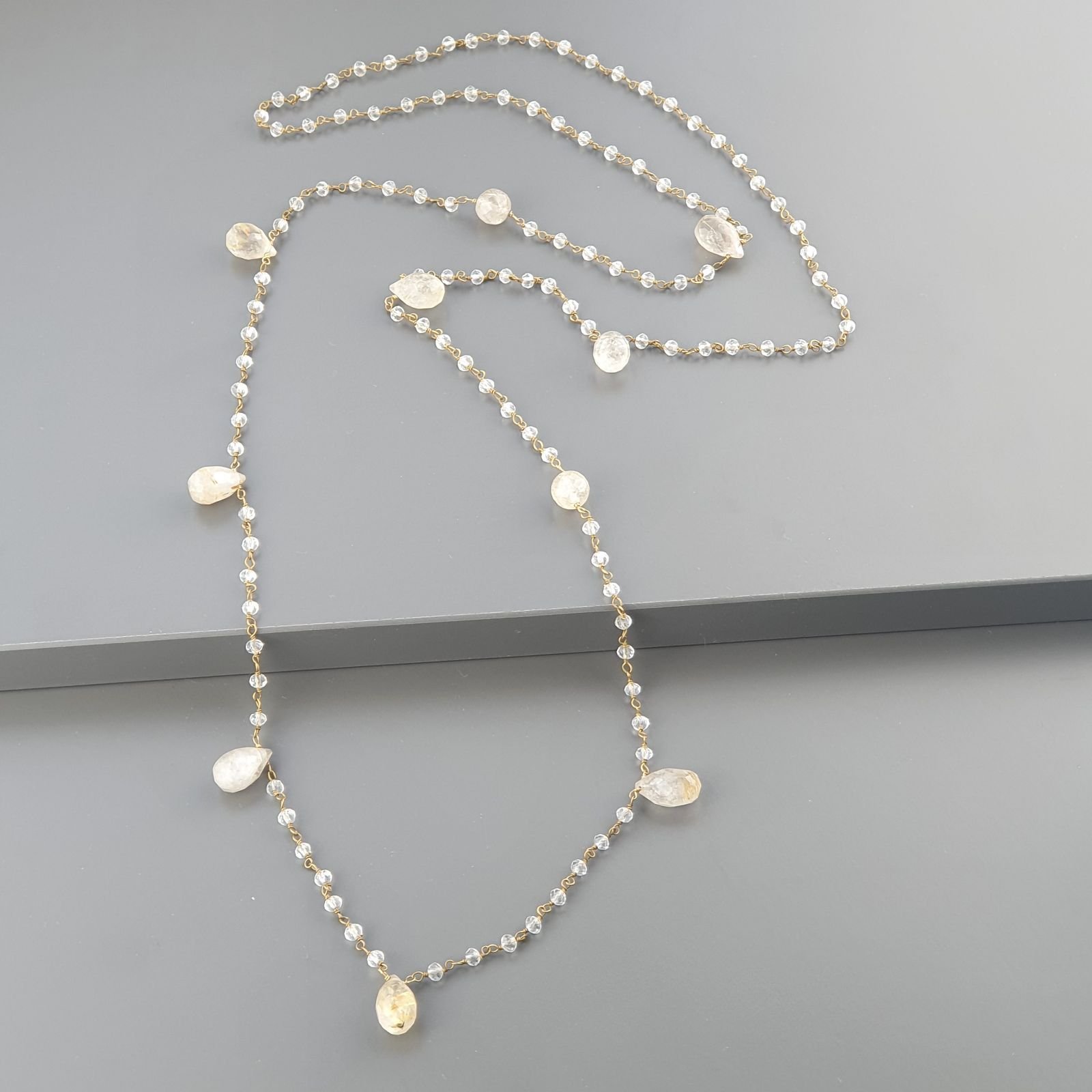 Collana A Nodo Orafo Dorato Con Cristallo E Quarzo Rutillato Oro