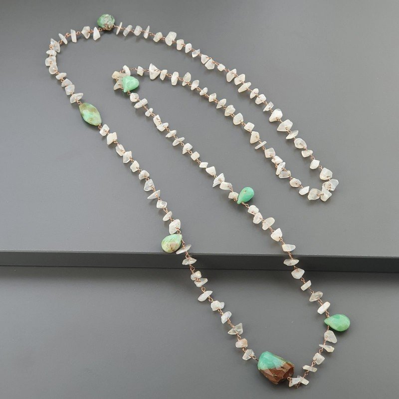 Collana A Nodo Orafo Rosato Con Pietra Di Luna (Adularia) E Crisoprasio Collana A Nodo Orafo Rosato Con Pietra Di Luna (Adularia) E Crisoprasio