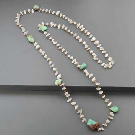 Collana A Nodo Orafo Rosato Con Pietra Di Luna (Adularia) E Crisoprasio