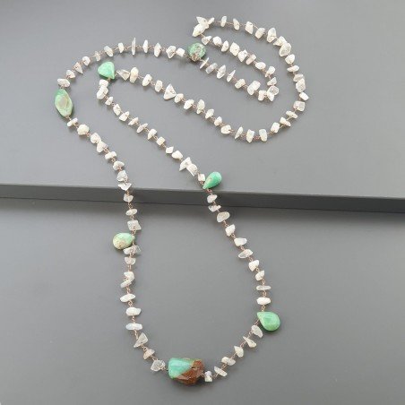 Collana A Nodo Orafo Rosato Con Pietra Di Luna (Adularia) E Crisoprasio