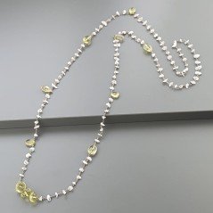 Collana A Nodo Orafo Rosato Con Labradorite Bianca,Quarzo Limone E Quarzo Limone Idrotermale