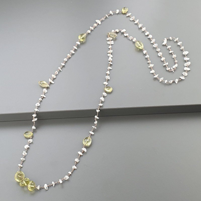 Collana A Nodo Orafo Rosato Con Labradorite Bianca,Quarzo Limone E Quarzo Limone Idrotermale