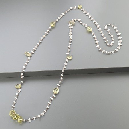 Collana A Nodo Orafo Rosato Con Labradorite Bianca,Quarzo Limone E Quarzo Limone Idrotermale
