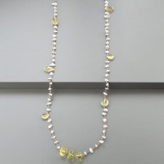 Collana A Nodo Orafo Rosato Con Labradorite Bianca,Quarzo Limone E Quarzo Limone Idrotermale