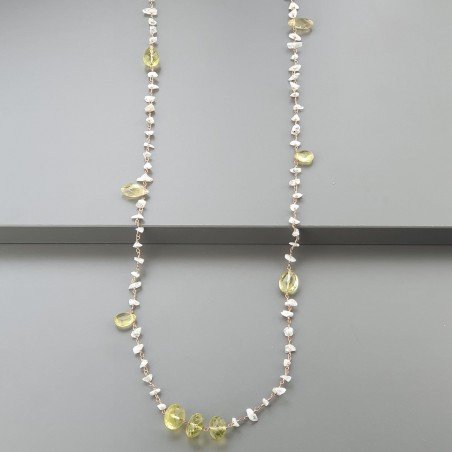 Collana A Nodo Orafo Rosato Con Labradorite Bianca,Quarzo Limone E Quarzo Limone Idrotermale