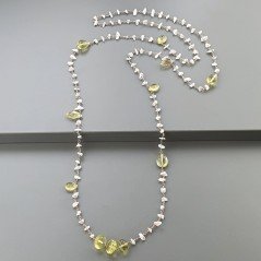 Collana A Nodo Orafo Rosato Con Labradorite Bianca,Quarzo Limone E Quarzo Limone Idrotermale