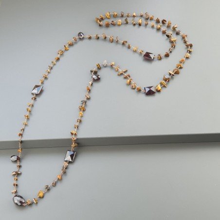 Collana A Nodo Orafo Rosato Con Occhio Di Tigre E Granato