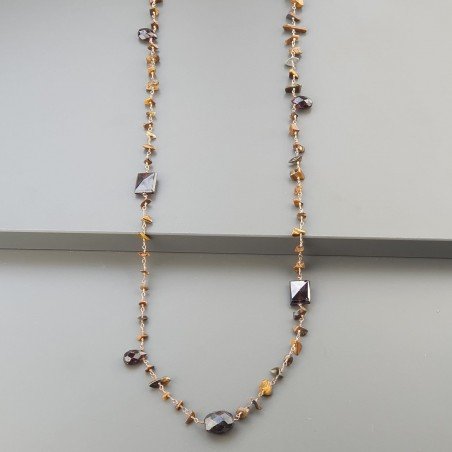 Collana A Nodo Orafo Rosato Con Occhio Di Tigre E Granato