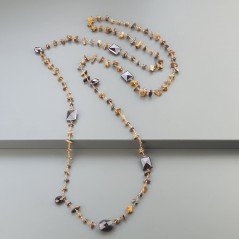 Collana A Nodo Orafo Rosato Con Occhio Di Tigre E Granato