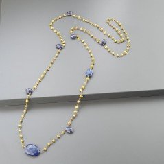Collana A Nodo Orafo Rosato Con Agata Gialla E Lapis Lazuli