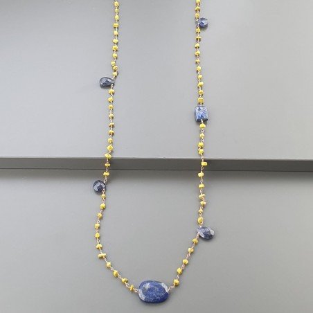 Collana A Nodo Orafo Rosato Con Agata Gialla E Lapis Lazuli