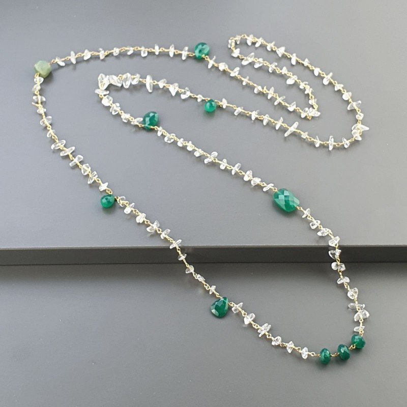 Collana A Nodo Orafo Dorato ConCristallo Di Rocca Onice Verde e Giada Verde