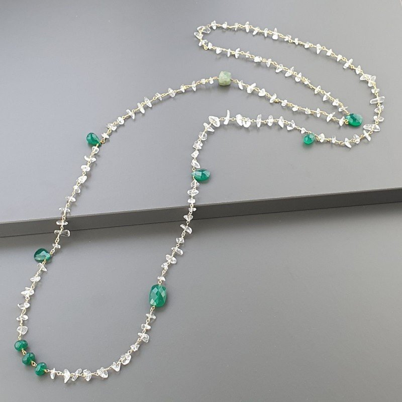 Collana A Nodo Orafo Dorato ConCristallo Di Rocca Onice Verde e Giada Verde