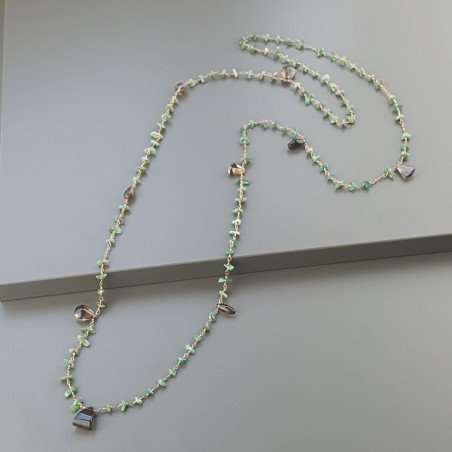 Collana A Nodo Orafo Rosato Con Avventurina Verde E Quarzo Fume