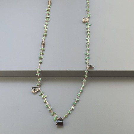 Collana A Nodo Orafo Rosato Con Avventurina Verde E Quarzo Fume