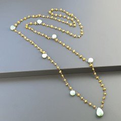 Collana A Nodo Orafo Rosato Con Agata Gialla E Crisoprasio