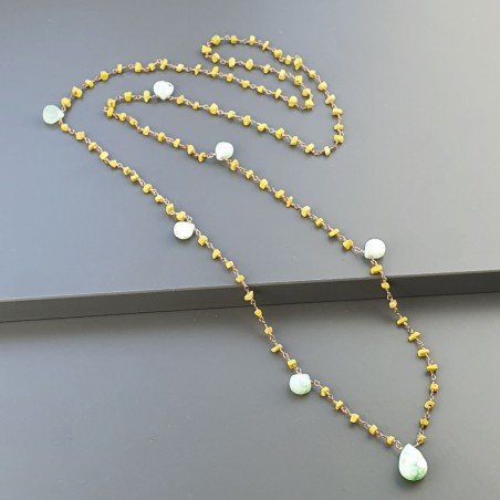 Collana A Nodo Orafo Rosato Con Agata Gialla E Crisoprasio