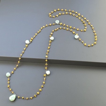 Collana A Nodo Orafo Rosato Con Agata Gialla E Crisoprasio