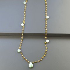 Collana A Nodo Orafo Rosato Con Agata Gialla E Crisoprasio