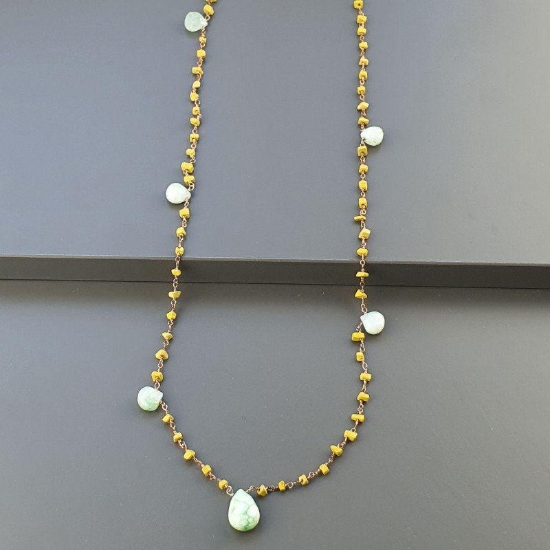 Collana A Nodo Orafo Rosato Con Agata Gialla E Crisoprasio
