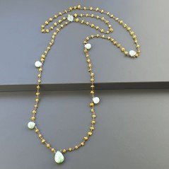 Collana A Nodo Orafo Rosato Con Agata Gialla E Crisoprasio